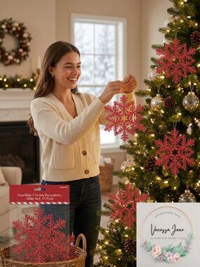AMSCAN Snowflake 11 Decorations, Glitter Red, 11/Pack